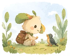 Mimoa duduk di rumput mengamati burung kecil